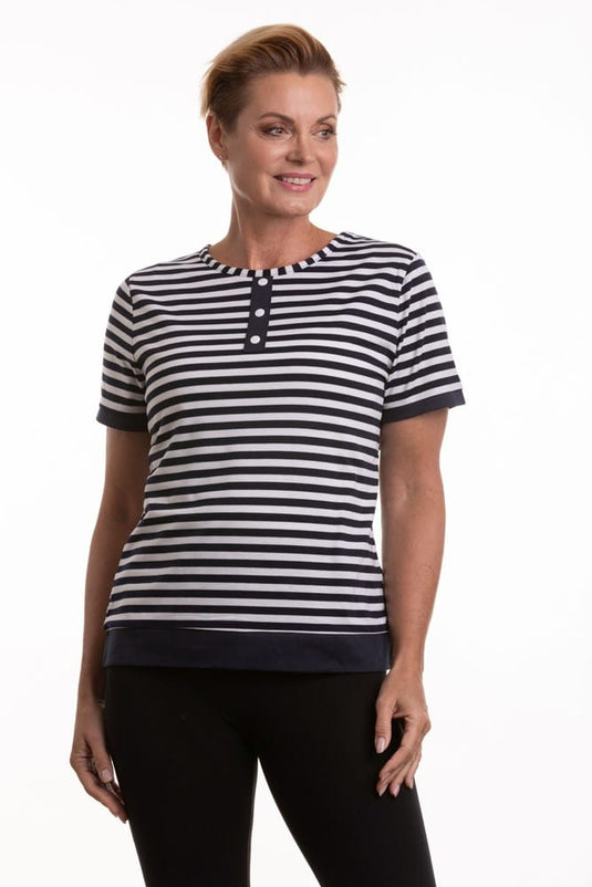 Kleio Womens Navy and White Stripe Tee