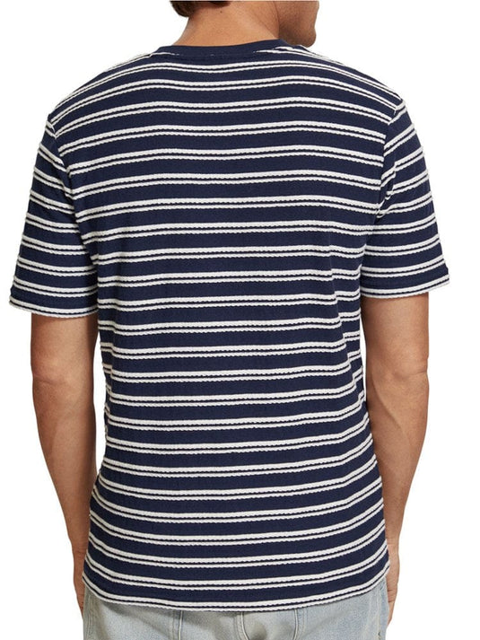 Scotch & Soda Mens Navy Blue/White Stripe Pocket T-Shirt