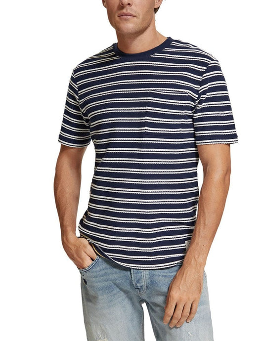 Scotch & Soda Mens Navy Blue/White Stripe Pocket T-Shirt