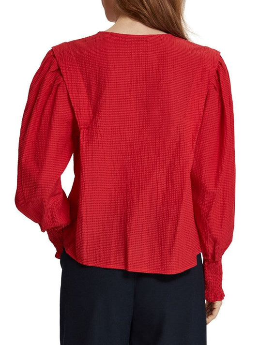 Scotch & Soda Womens Lipstick Red V-neck Top