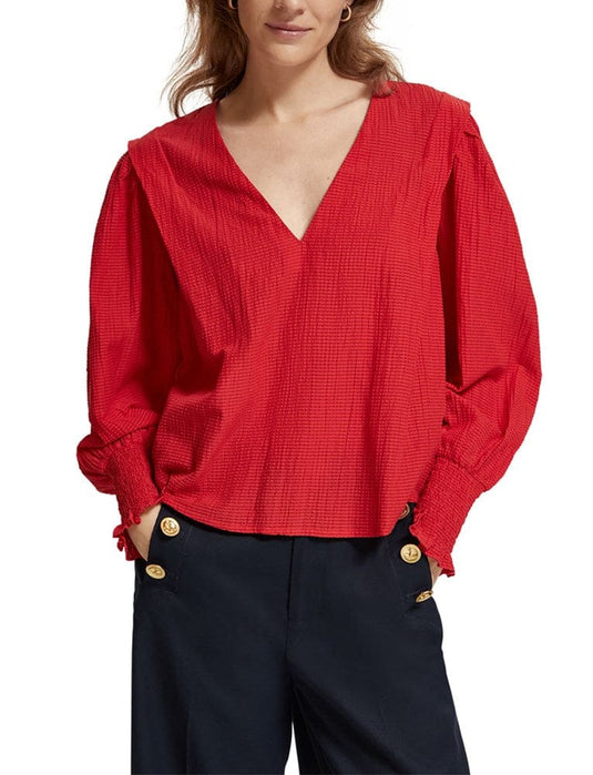 Scotch & Soda Womens Lipstick Red V-neck Top