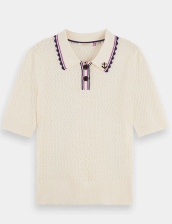 Scotch & Soda Womens Pointelle Collared Knitted Tee