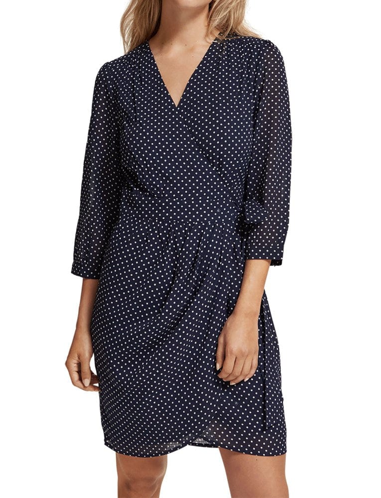 Load image into Gallery viewer, Scotch &amp; Soda Womens Polka Navy Mini Wrap Dress
