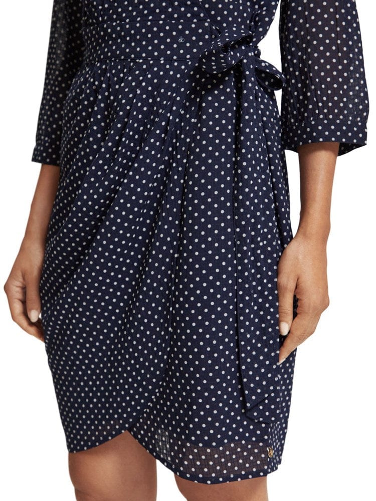 Load image into Gallery viewer, Scotch &amp; Soda Womens Polka Navy Mini Wrap Dress
