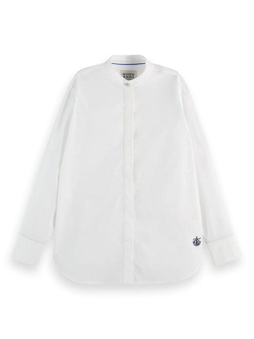 Scotch & Soda Womens Collarless Relaxed Fit Shirt - White