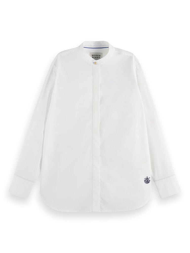 Load image into Gallery viewer, Scotch &amp; Soda Womens Collarless Relaxed Fit Shirt - White
