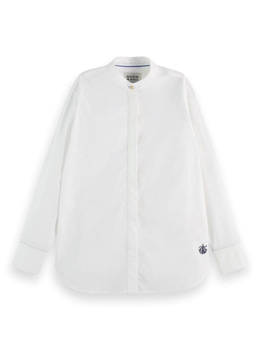 Scotch & Soda Womens Collarless Relaxed Fit Shirt - White