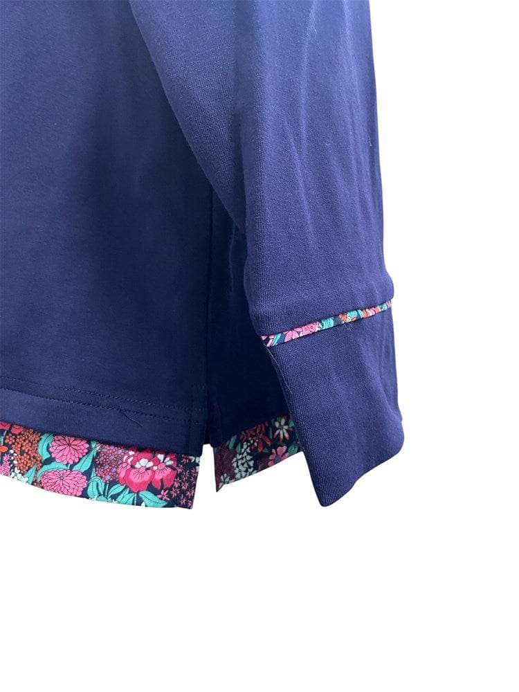 Load image into Gallery viewer, Murals Womens Collard Fleece V-Neck Jumper - Navy Pink Floral
