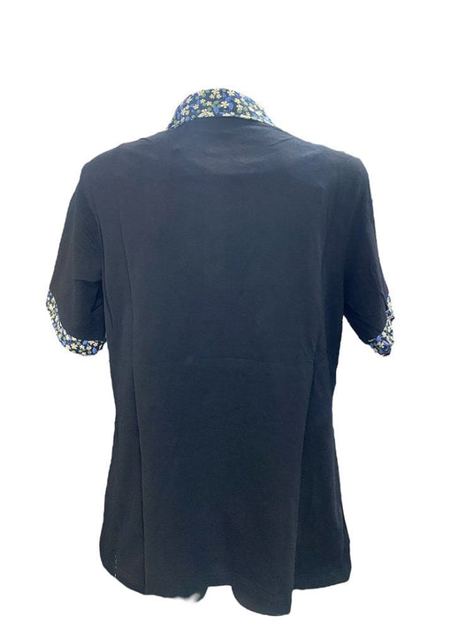 Murals Womens Print Collar Polo - Black
