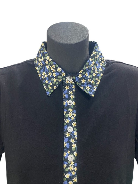 Murals Womens Print Collar Polo - Black