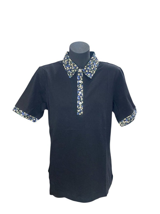 Murals Womens Print Collar Polo - Black