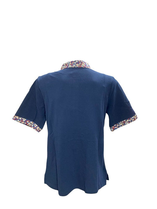 Murals Womens Print Collar Polo - Navy