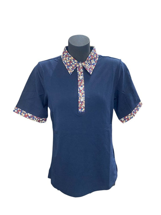 Murals Womens Print Collar Polo - Navy
