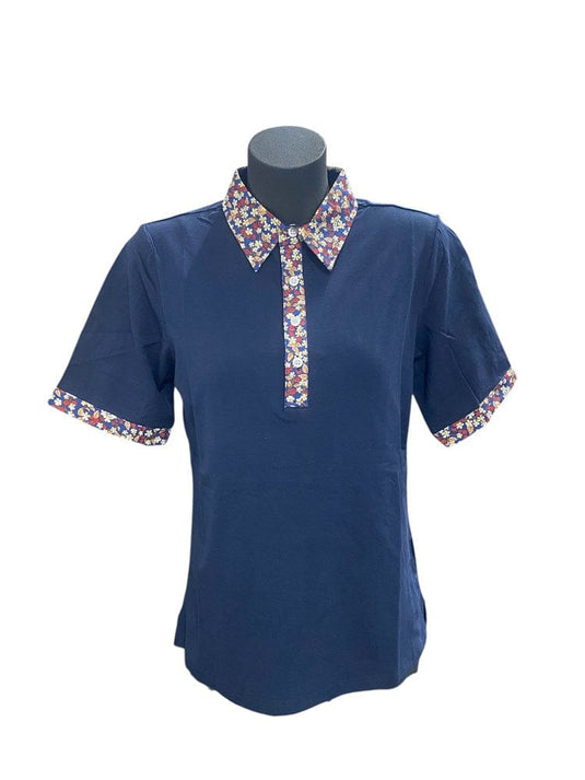 Murals Womens Print Collar Polo - Navy