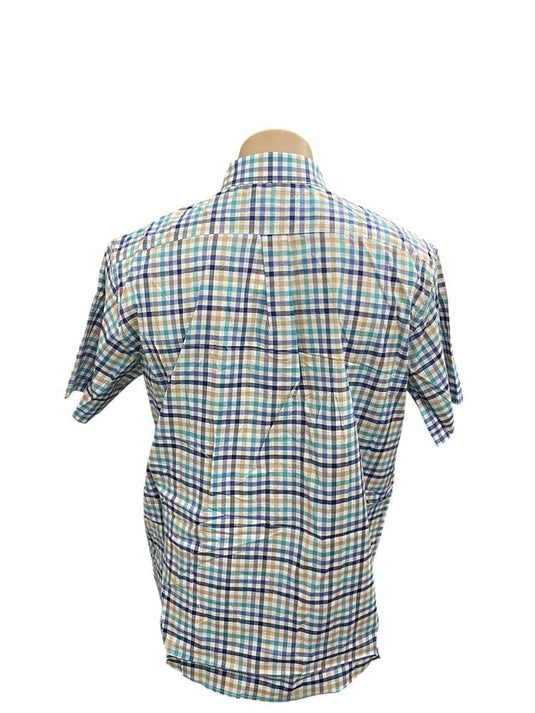 Country Tradition Mens James Short Sleeve Shirt - Mint/Navy/Tan