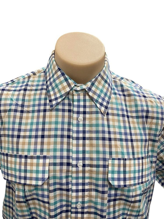Country Tradition Mens James Short Sleeve Shirt - Mint/Navy/Tan