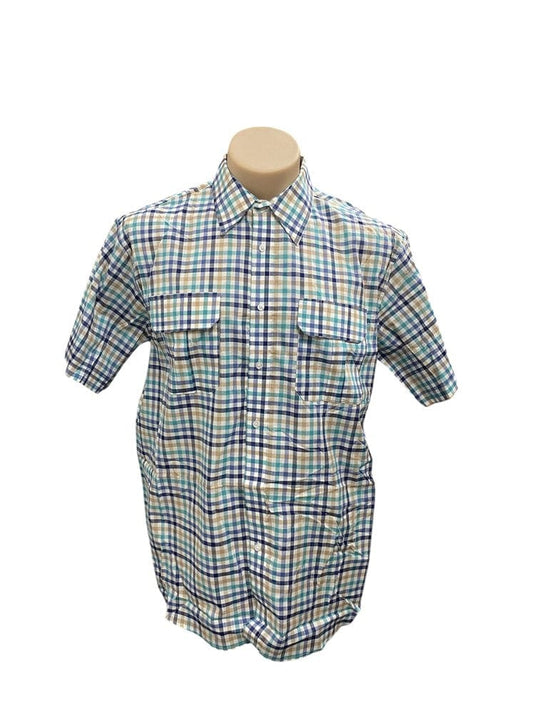 Country Tradition Mens James Short Sleeve Shirt - Mint/Navy/Tan