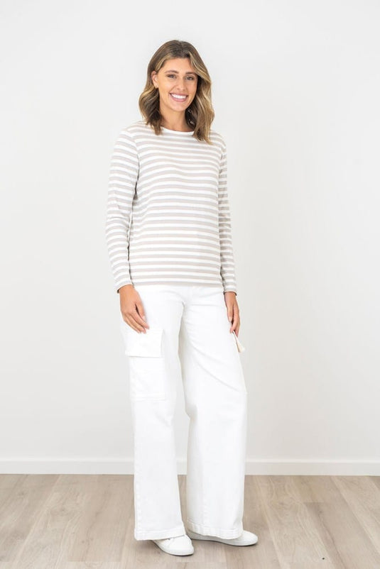 Renoma Womens Heidi Long Sleeve Lurex Striped Top