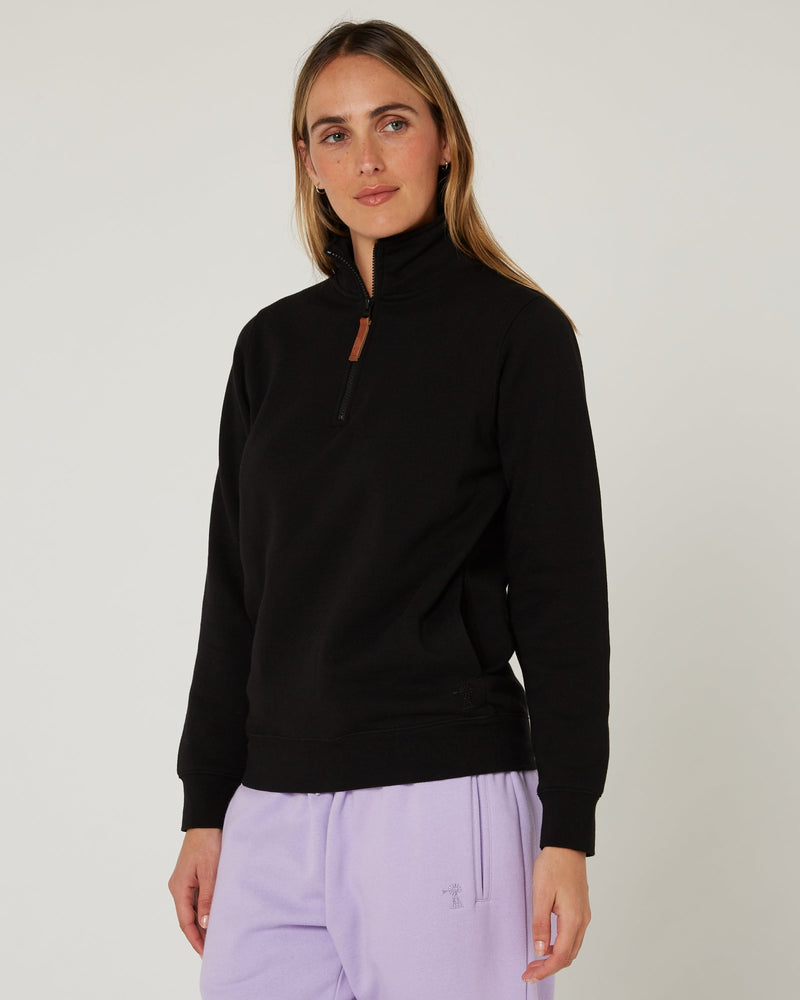 Load image into Gallery viewer, Pilbara Womens Classic Zipper Closed Front Fleece Pullover - Black
