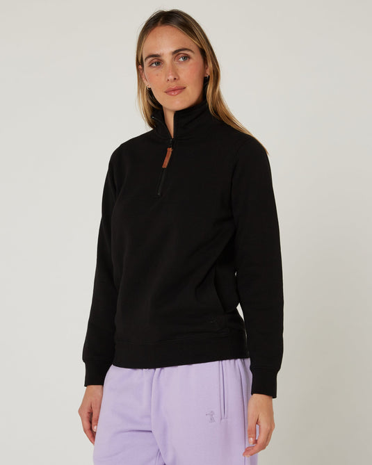 Pilbara Womens Classic Zipper Closed Front Fleece Pullover - Black