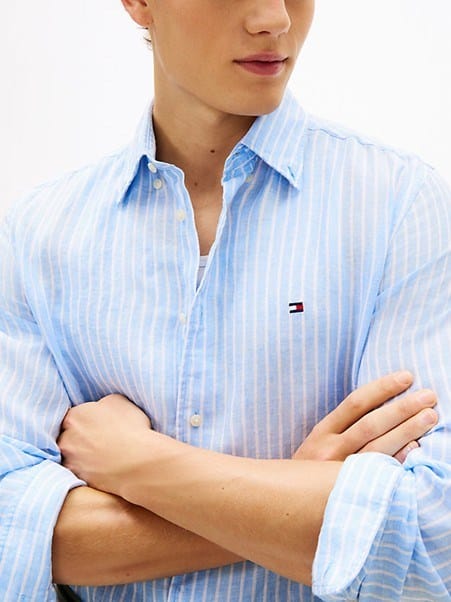 Load image into Gallery viewer, Tommy Hilfiger Linen Bengal Cloudy Blue Stripe Shirt

