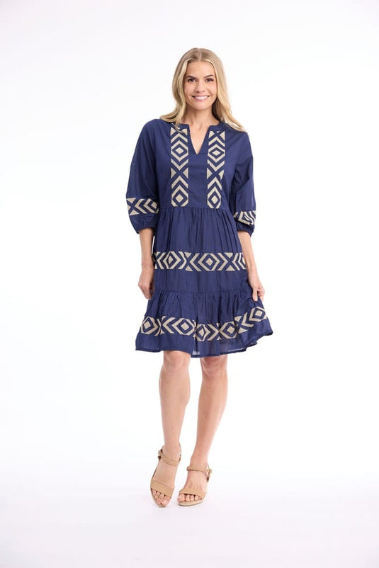Orientique Womens Solid Embroidery Dress Layers Collar
