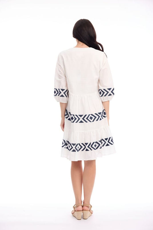 Orientique Womens Solid Embroidery Dress Layers Collar