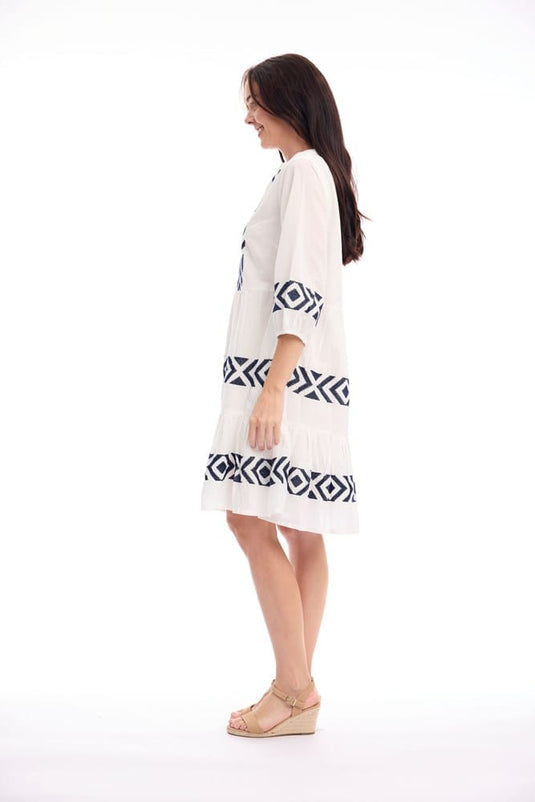 Orientique Womens Solid Embroidery Dress Layers Collar