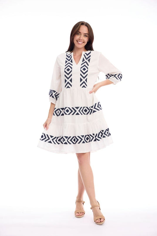 Orientique Womens Solid Embroidery Dress Layers Collar