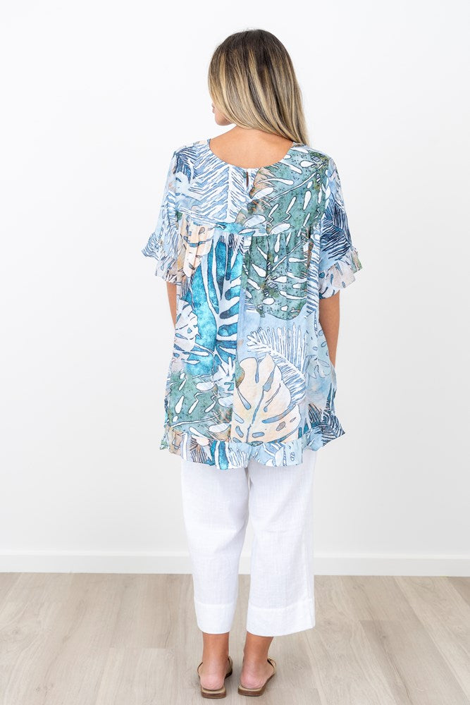 Load image into Gallery viewer, Renoma Womens Lagoon Dreams Frill Sleeve Top
