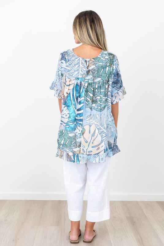 Renoma Womens Lagoon Dreams Frill Sleeve Top