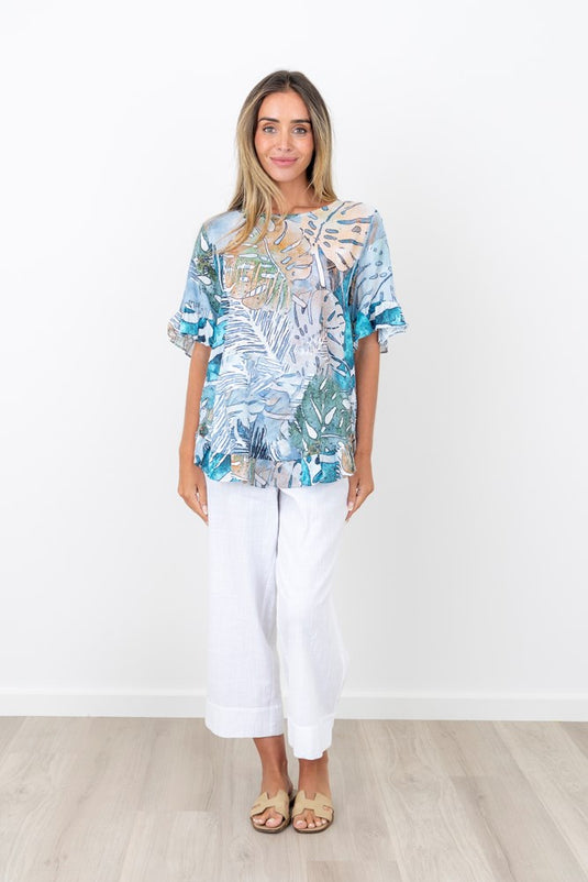 Renoma Womens Lagoon Dreams Frill Sleeve Top
