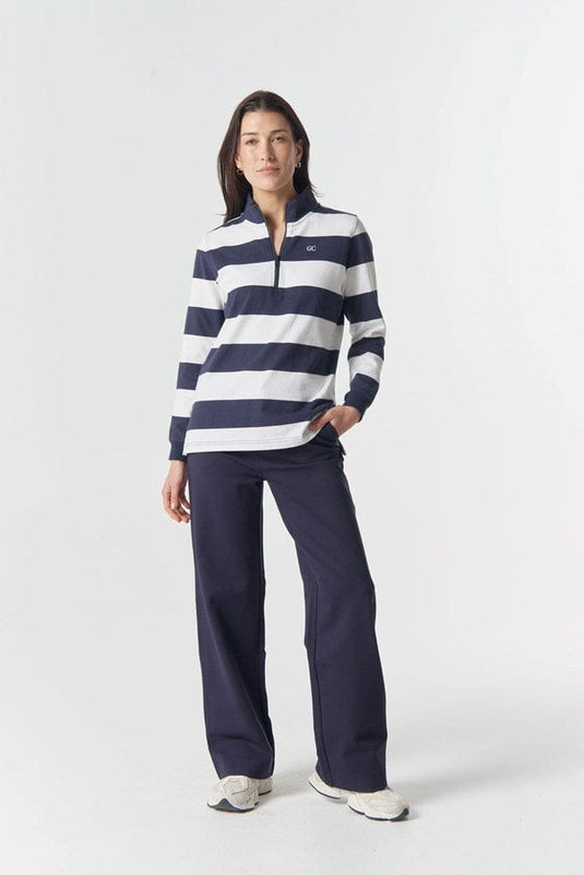 Goondiwindi Cotton Womens The Local 1/2 Zip Cotton Rugby - Dark Navy/White