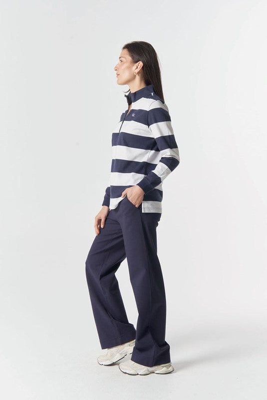 Goondiwindi Cotton Womens The Local 1/2 Zip Cotton Rugby - Dark Navy/White