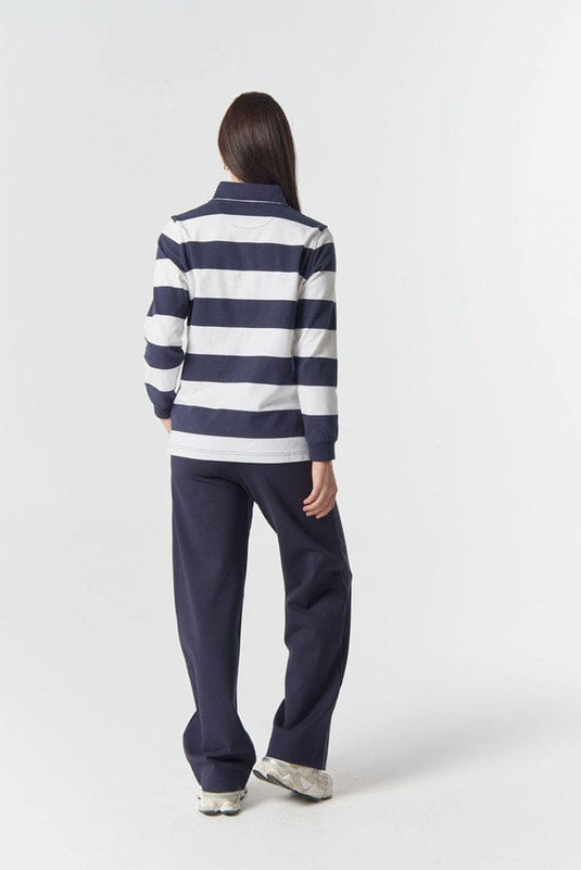 Goondiwindi Cotton Womens The Local 1/2 Zip Cotton Rugby - Dark Navy/White