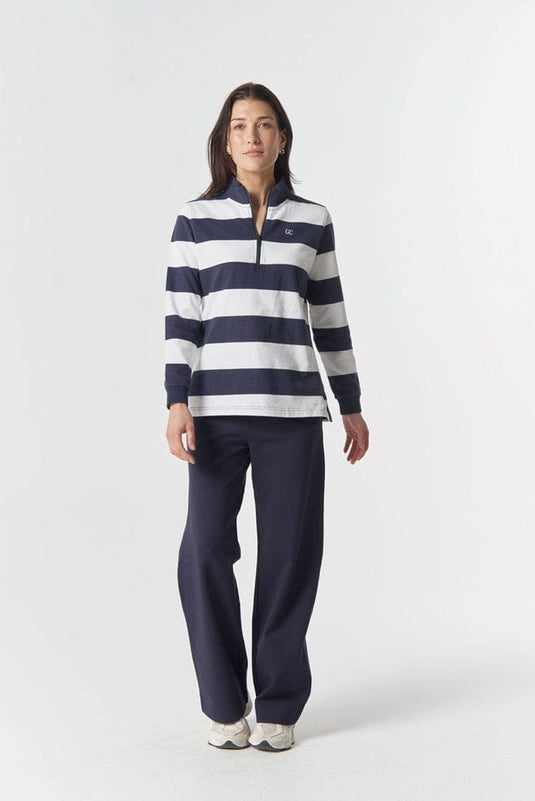 Goondiwindi Cotton Womens The Local 1/2 Zip Cotton Rugby - Dark Navy/White