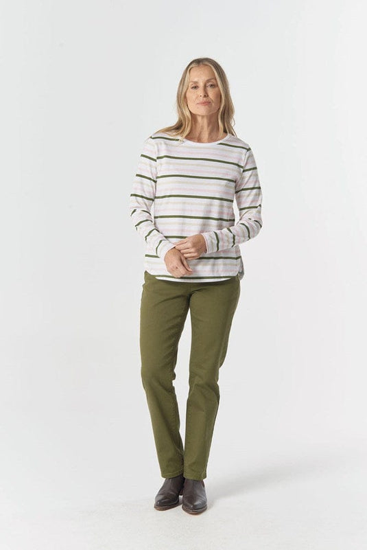 Goondiwindi Cotton Original Multi Stripe Long Sleeve - Sage