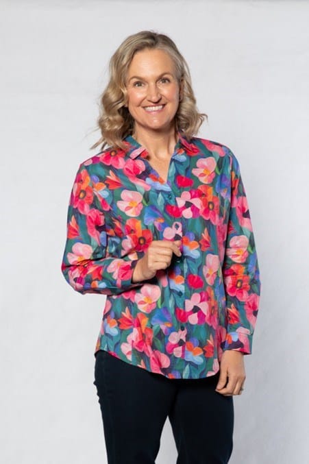 Equinox Womens Long Sleeve Flower Garden Print Shirt