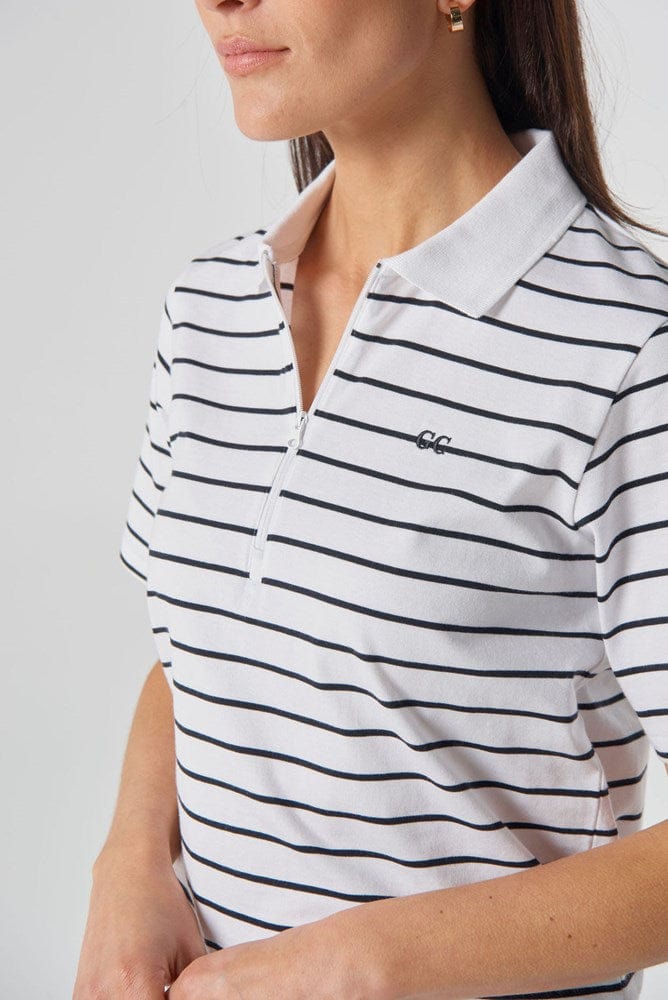 Load image into Gallery viewer, Goondiwindi Cotton Womens Polo Stripe Zip Neck Shirt

