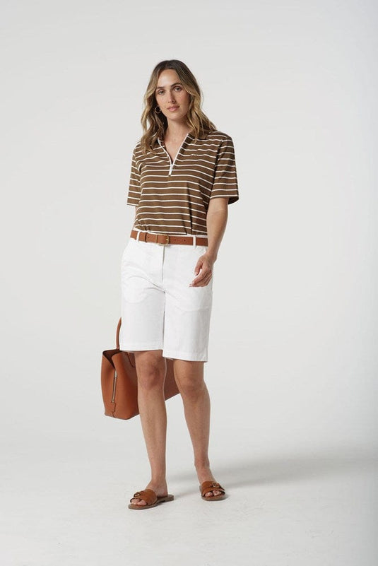 Goondiwindi Cotton Womens Polo Stripe Zip Neck Shirt
