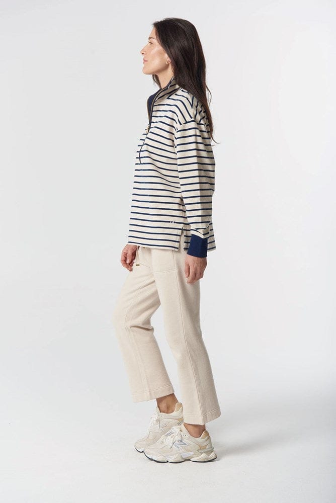 Load image into Gallery viewer, Goondiwindi Cotton Womens Outland Cotton 1/2 Zip Sweater - Birch/Dark Navy
