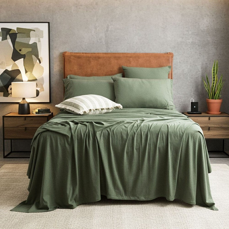 Load image into Gallery viewer, Renee Taylor Comfort T Organic Cotton Melange Jersey Sheet Sets - Olive
