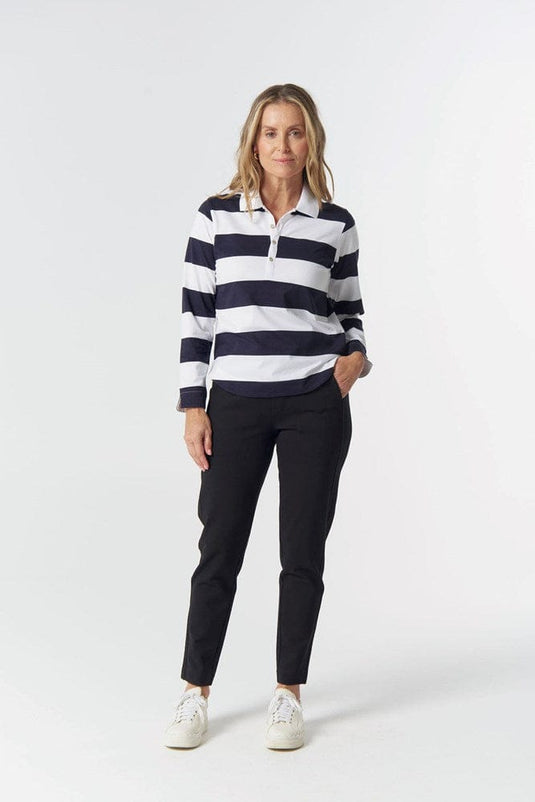 Goondiwindi Cotton Womens Trail Cotton Jersey Polo - Dark Navy/White