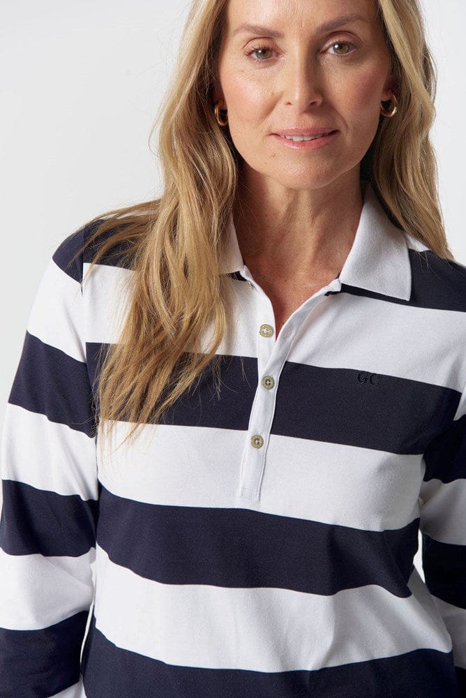 Load image into Gallery viewer, Goondiwindi Cotton Womens Trail Cotton Jersey Polo - Dark Navy/White
