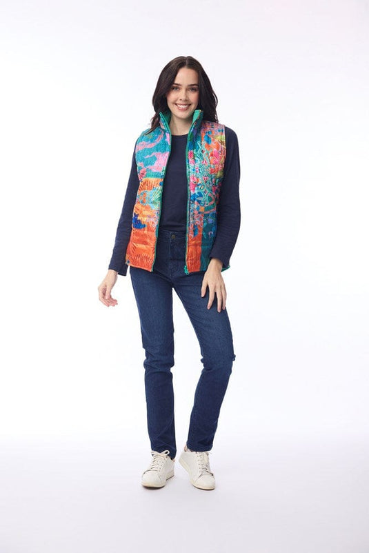 Orientique Womens Puffer Vest - Oriental Bird