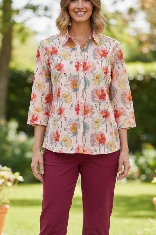 Equinox Womens Poppy Print 3/4 Sleeve Shirt