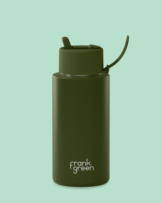 Frank Green 34oz Ceramic Reusable Bottle with Flip Straw Lid - Khaki
