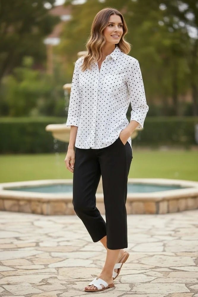 Load image into Gallery viewer, Equinox Womens Cotton Spot Print Relaxed Fit 3/4 Sleeve Shirt
