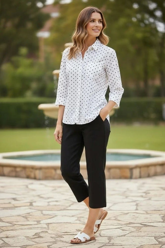 Equinox Womens Cotton Spot Print Relaxed Fit 3/4 Sleeve Shirt
