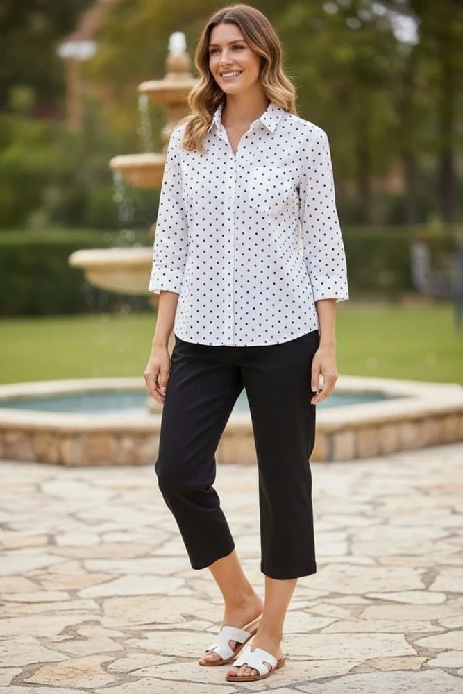 Load image into Gallery viewer, Equinox Womens Cotton Spot Print Relaxed Fit 3/4 Sleeve Shirt
